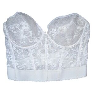 Vintage Madonna 38C White Lace Longline Bustier Bra Strapless Unpadded